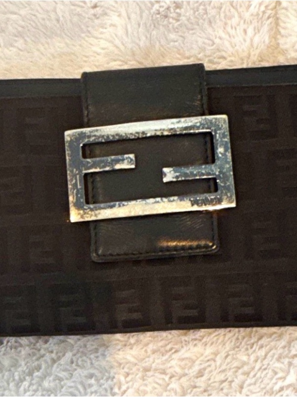Fendi Black Logo-Embossed Clutch with Silver-Tone Buckle